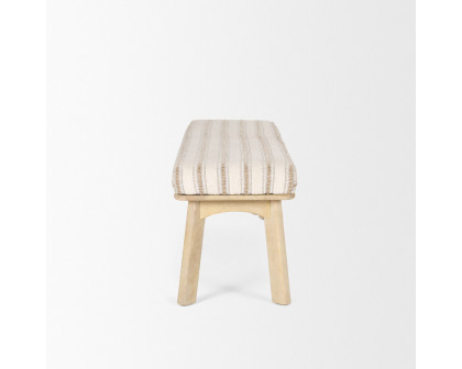 Mercana - Taimo Bench with Striped Fabric Seat in White Washed/Light Brown