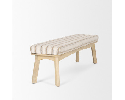 Mercana - Taimo Bench with Striped Fabric Seat in White Washed/Light Brown