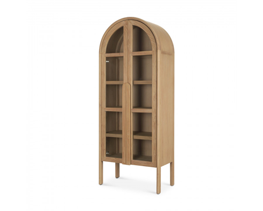 Mercana - Callum Light Brown Elm Wood with Glass Doors Arched Curio Cabinet