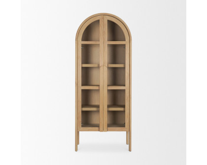 Mercana - Callum Light Brown Elm Wood with Glass Doors Arched Curio Cabinet