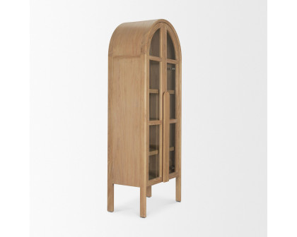 Mercana - Callum Light Brown Elm Wood with Glass Doors Arched Curio Cabinet