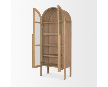 Mercana - Callum Light Brown Elm Wood with Glass Doors Arched Curio Cabinet