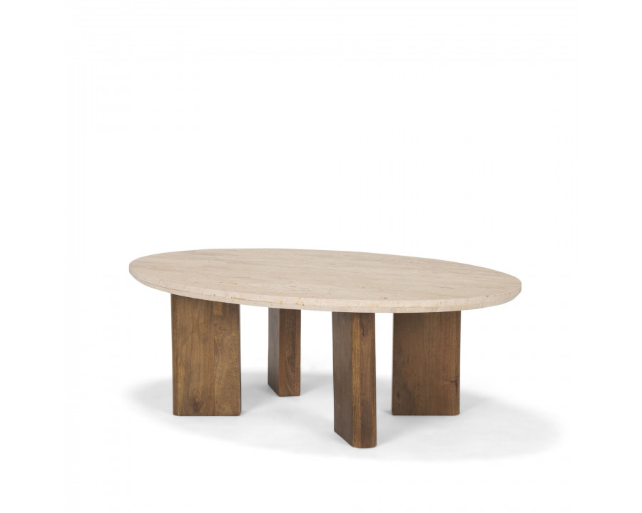 Mercana - Syona Travertine and Mango Wood leg Oval Coffee table