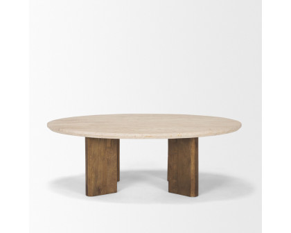 Mercana - Syona Travertine and Mango Wood leg Oval Coffee table