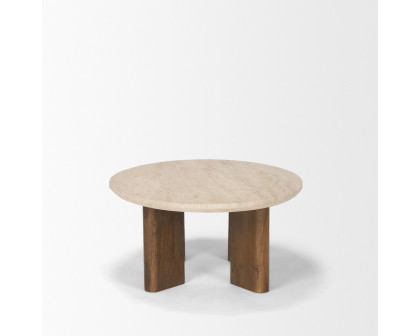 Mercana - Syona Travertine and Mango Wood leg Oval Coffee table