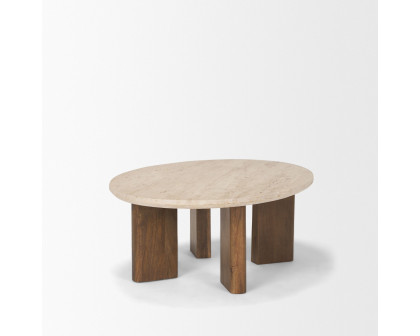 Mercana - Syona Travertine and Mango Wood leg Oval Coffee table