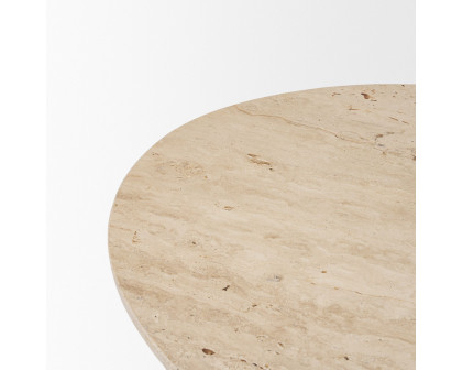 Mercana - Syona Travertine and Mango Wood leg Oval Coffee table