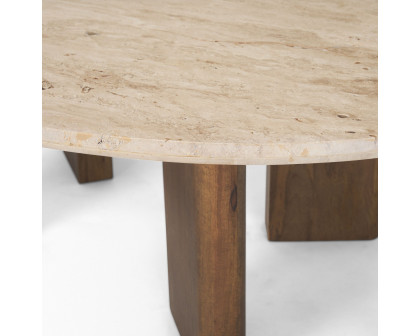 Mercana - Syona Travertine and Mango Wood leg Oval Coffee table