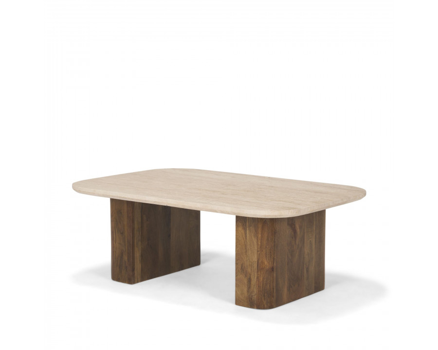 Mercana - Symona Travertine and Mango Wood Rectangle Coffee Table