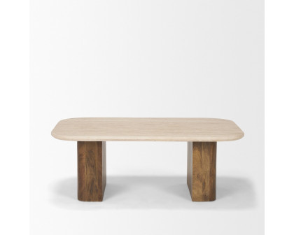 Mercana - Symona Travertine and Mango Wood Rectangle Coffee Table