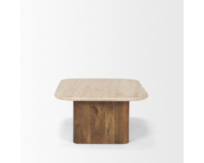 Mercana - Symona Travertine and Mango Wood Rectangle Coffee Table