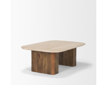 Mercana - Symona Travertine and Mango Wood Rectangle Coffee Table