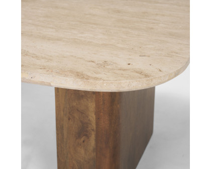 Mercana - Symona Travertine and Mango Wood Rectangle Coffee Table