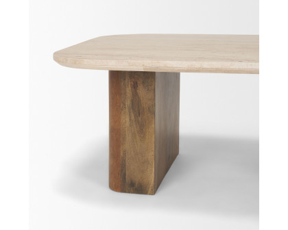 Mercana - Symona Travertine and Mango Wood Rectangle Coffee Table