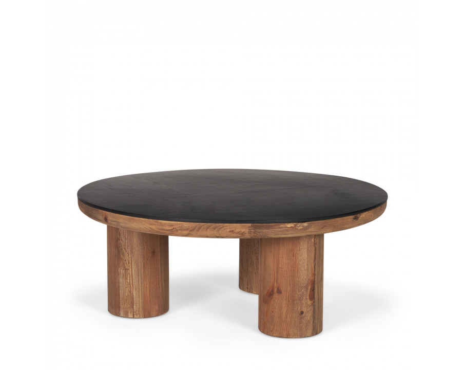 Mercana - Tucson Natural Wood with Round Black Oak Top Coffee Table