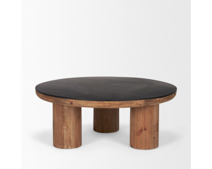 Mercana - Tucson Natural Wood with Round Black Oak Top Coffee Table