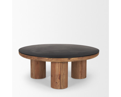 Mercana - Tucson Natural Wood with Round Black Oak Top Coffee Table