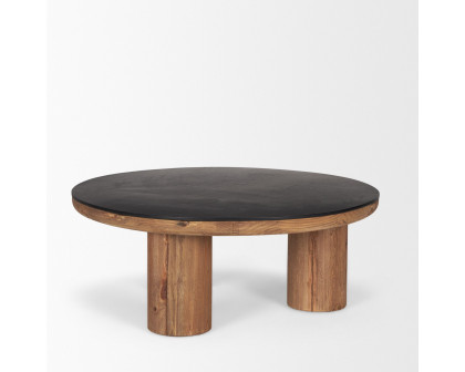 Mercana - Tucson Natural Wood with Round Black Oak Top Coffee Table