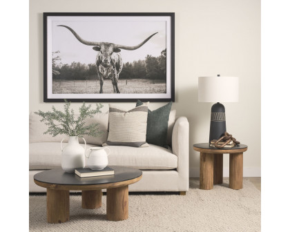 Mercana - Tucson Natural Wood with Round Black Oak Top Coffee Table