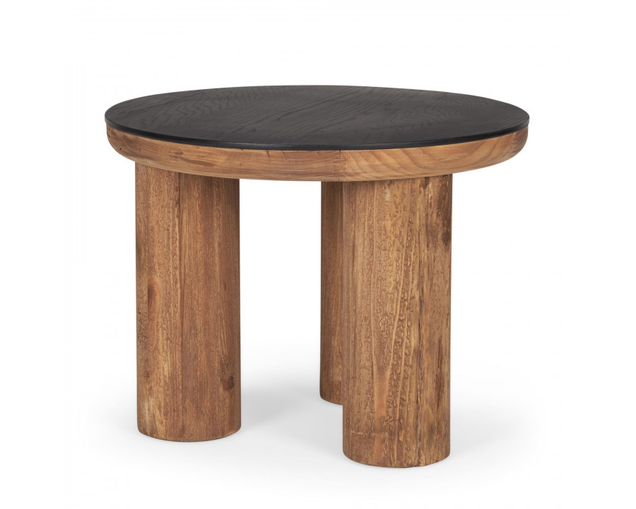 Mercana - Tucson Natural Wood with Round Black Oak Top Side Table