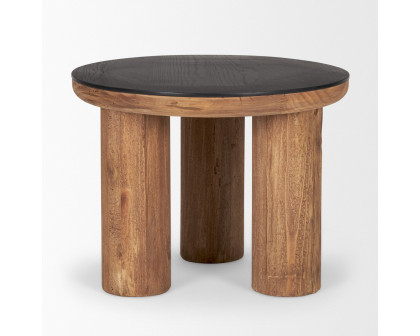 Mercana - Tucson Natural Wood with Round Black Oak Top Side Table