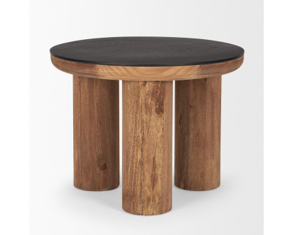 Mercana - Tucson Natural Wood with Round Black Oak Top Side Table