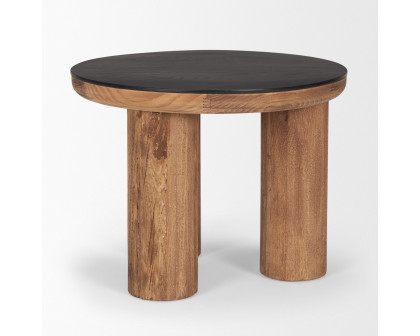 Mercana - Tucson Natural Wood with Round Black Oak Top Side Table