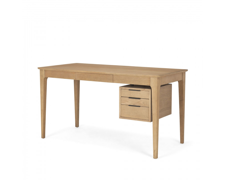 Mercana - Tino Light Brown Oak Wood with 4 Drawers Desk