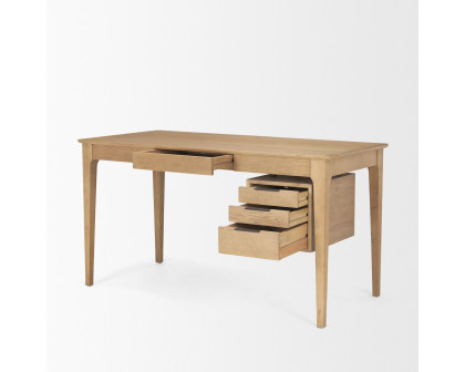 Mercana - Tino Light Brown Oak Wood with 4 Drawers Desk