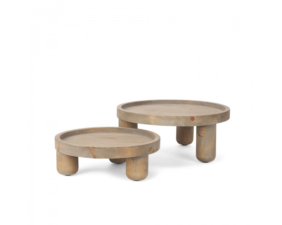 Mercana - Virve Round Light Brown Wood with Gray Wash Wooden Trays