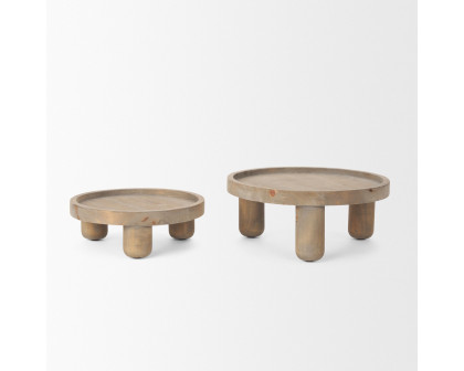 Mercana - Virve Round Light Brown Wood with Gray Wash Wooden Trays