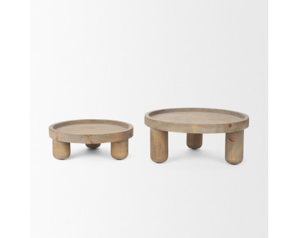 Mercana - Virve Round Light Brown Wood with Gray Wash Wooden Trays