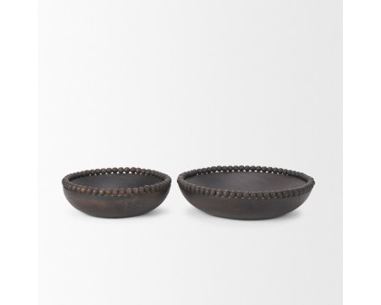 Mercana Wendell Round Bowls with Wood Beads - Dark Brown