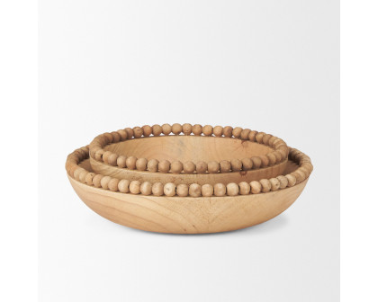 Mercana Wendell Round Bowls with Wood Beads - Light Brown