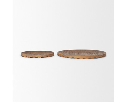 Mercana - Waverly Round Light Brown Wood Scalloped Edged Trays