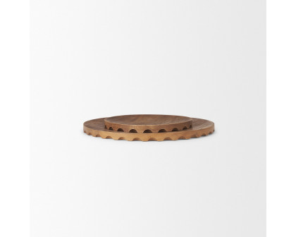 Mercana - Waverly Round Light Brown Wood Scalloped Edged Trays