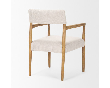 Mercana Toni Dining Chair with Cream Heathered Performance Fabric - Light Brown