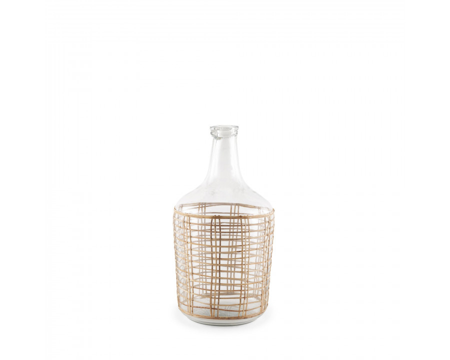 Mercana Troian Medium Rattan Wrapped Glass Bottle - Clear