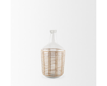 Mercana Troian Medium Rattan Wrapped Glass Bottle - Clear