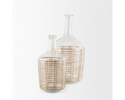 Mercana Troian Medium Rattan Wrapped Glass Bottle - Clear