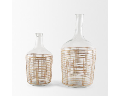 Mercana Troian Large Rattan Wrapped Glass Bottle - Clear