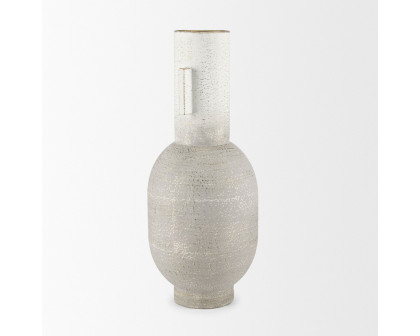 Mercana Torres Tall Textured Metal Vase - White