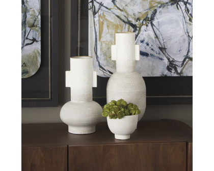 Mercana Torres Tall Textured Metal Vase - White