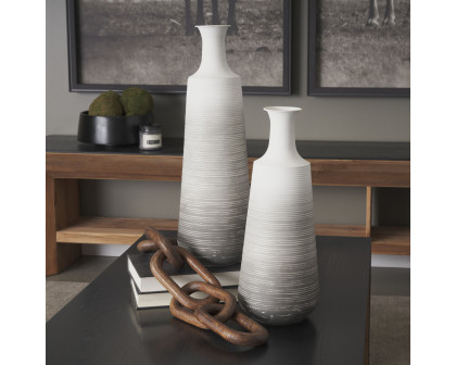 Mercana Toru Medium Ombre Metal Vase - White/Gray