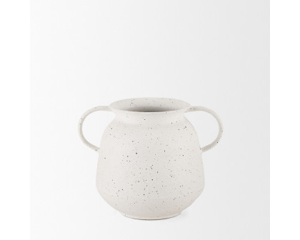 Mercana Treva Small Metal Vase with Black Speckles - White