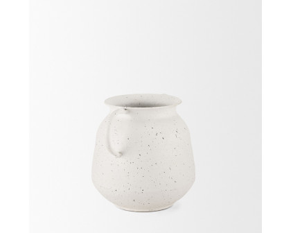 Mercana Treva Small Metal Vase with Black Speckles - White