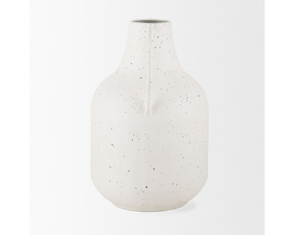 Mercana Treva Tall Metal Vase with Black Speckles - White