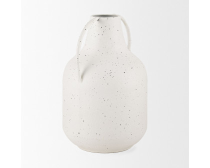 Mercana Treva Tall Metal Vase with Black Speckles - White