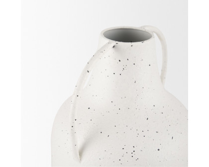 Mercana Treva Tall Metal Vase with Black Speckles - White