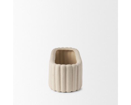 Mercana Mira Wide Fluted Ceramic Vase - Beige